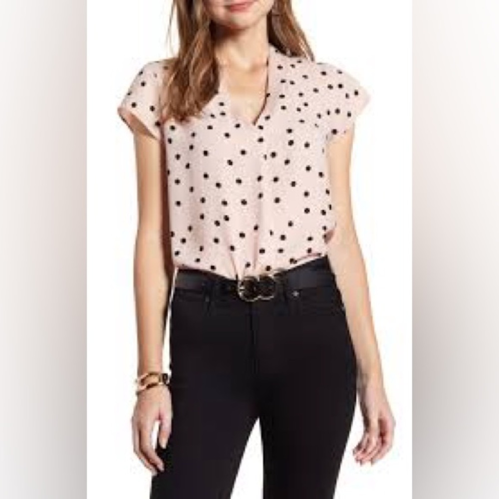 Halogen blush pink polka dot Vneck cap sleeve blouse